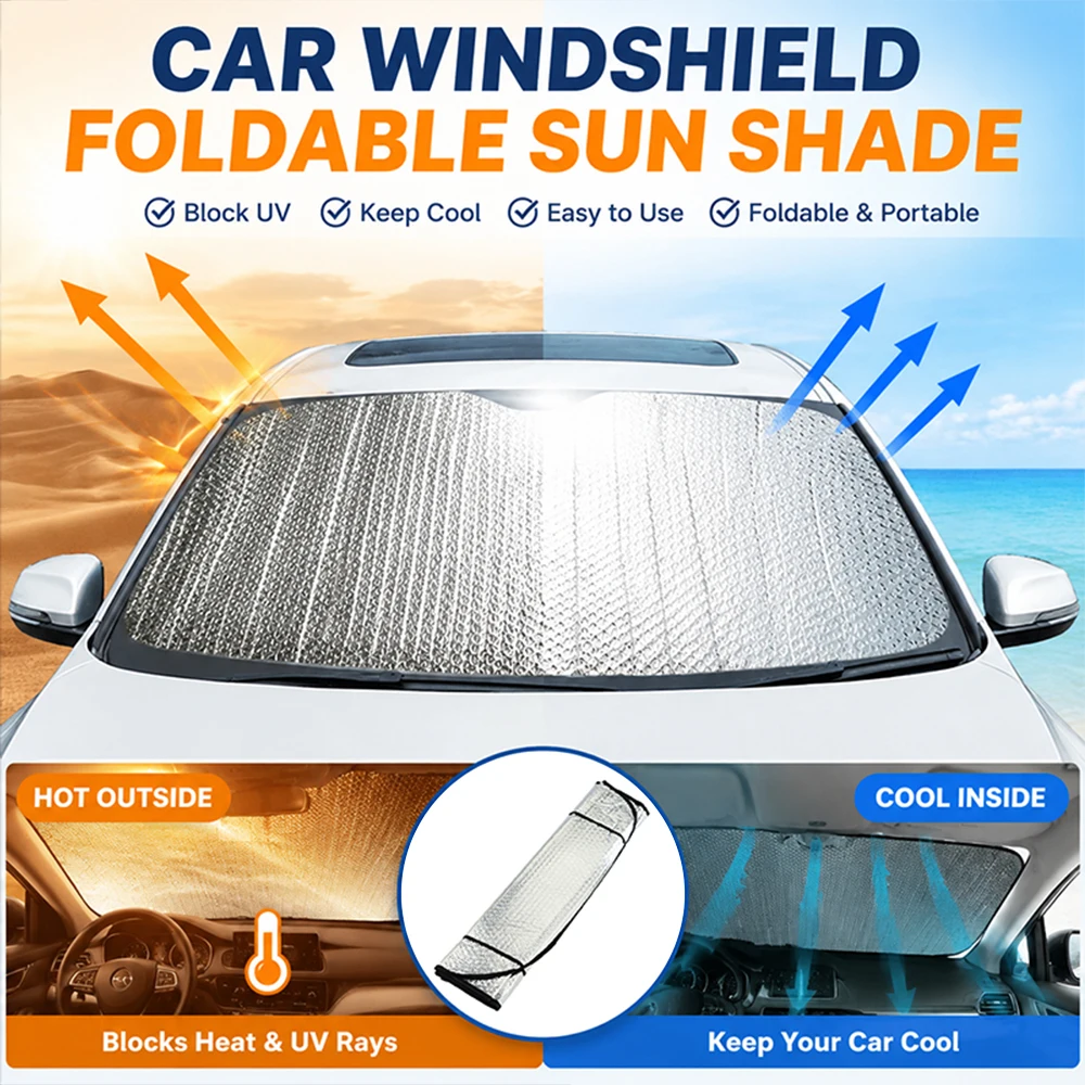 

High Reflectivity Vehicle Windshield Shade, Foldable Heat Barrier Screen, Car Interior Temperature Reduction Shield