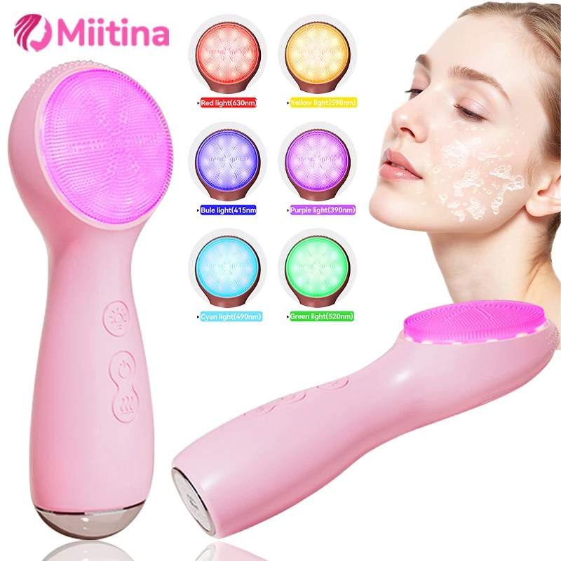 3-in-1 siliconen gezichtsreinigingsborstel Fototherapie Warmtetherapie Sonische vibrerende diepe poriënreiniging Scrubber Zorg Exfoliatorb