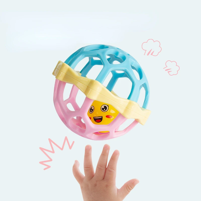 Newborn soft rubber rattle hand grasping ball early education soothing toy baby can chew teether grasping exercise rattle toy