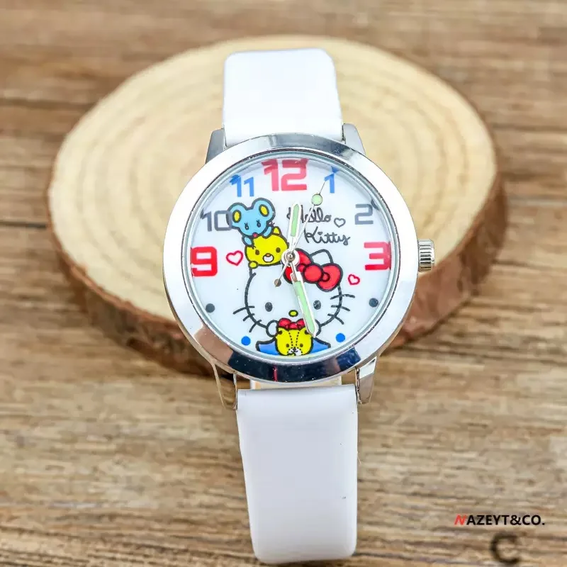 Hello Kitty Cartoon Children's Watch Leather Strap Boys and Girls Quartz Watch Student Clock Women's Watch Holiday Gift