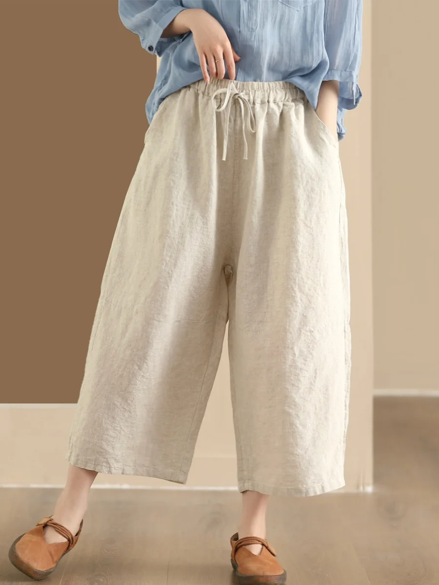 Hoge taille wijde pijpen broek dames casual losse pasvorm bamboe katoen kleur plus maat broek met rechte pijpen zomer 2025,