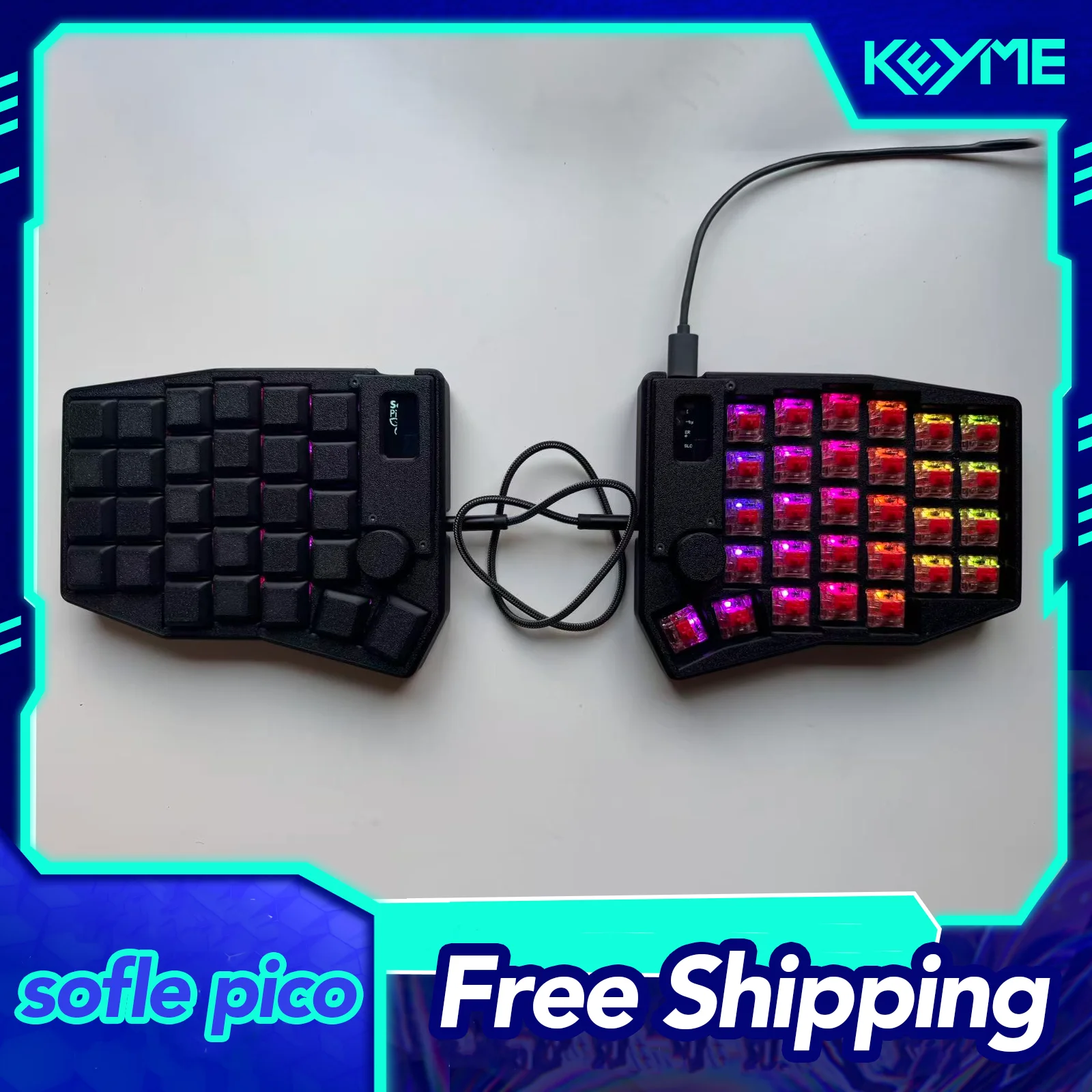 Teclado Dividido com Fio Sofle Pico, Suporte Hot Swap RGB, Kit de Teclado Dividido QMK/VIA MX, Ergonomia Personalizada, Acessórios para Gamers de PC