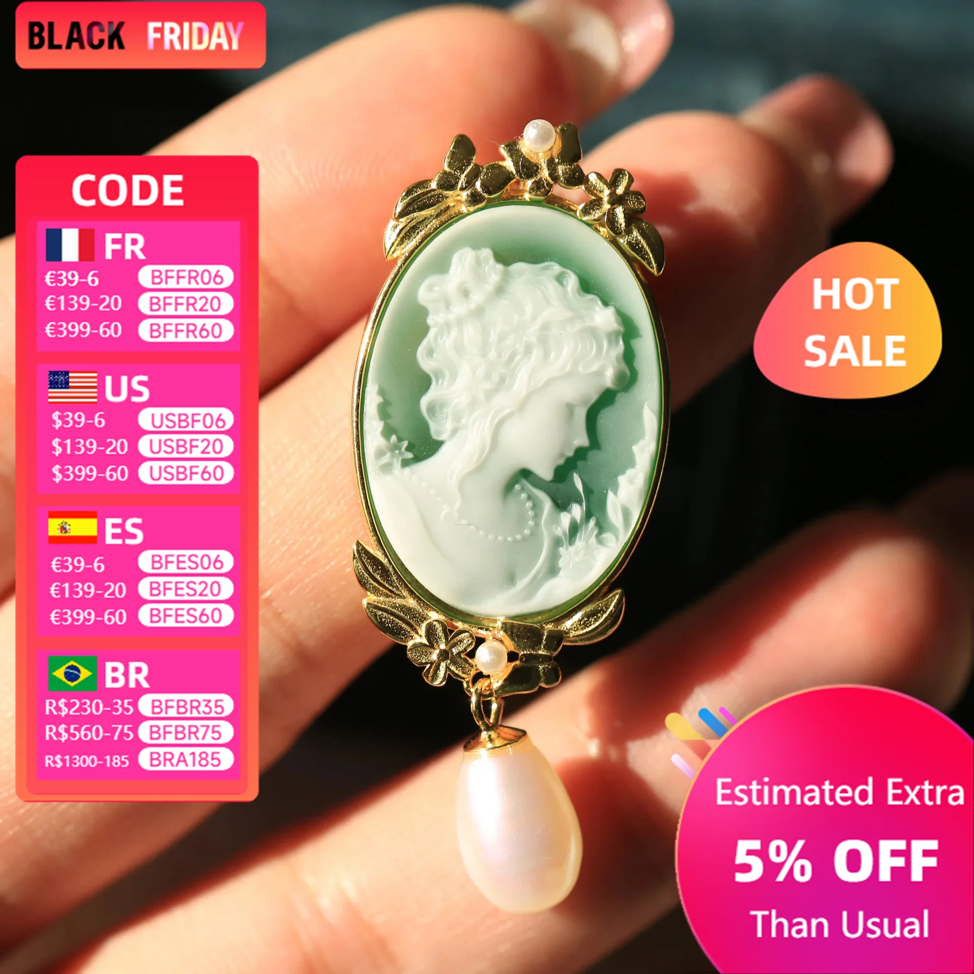 Manufacturer Sells S925 Silver Inlaid Cameo Relief Beauty Brooch Pendant Dual-purpose Cameo