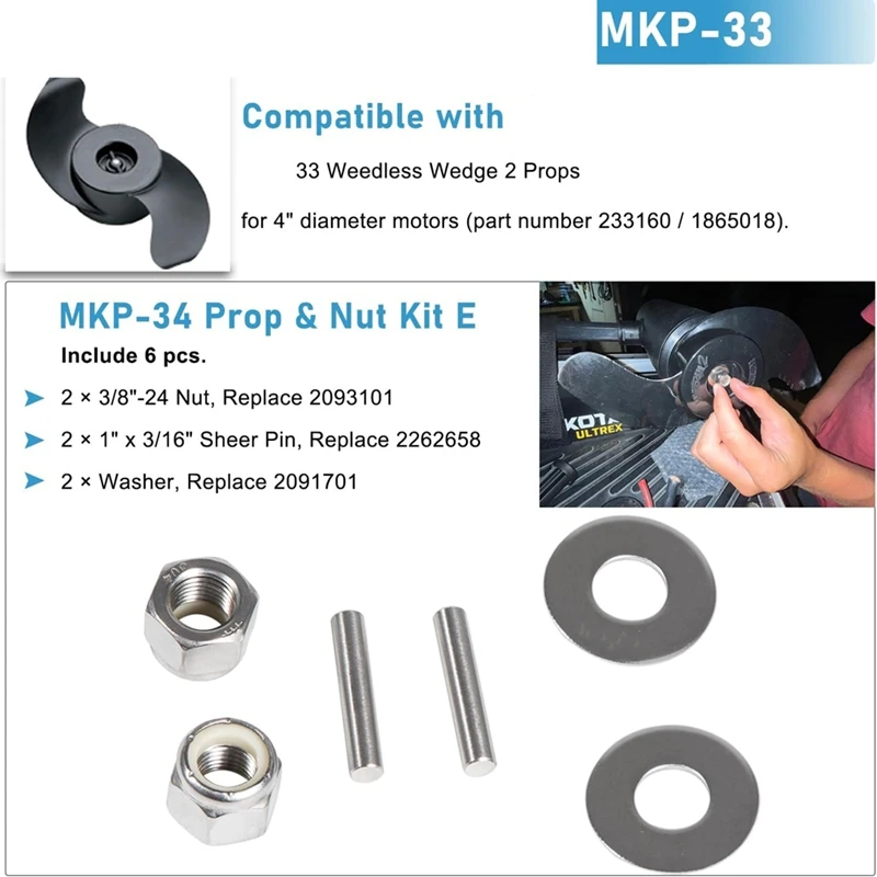 Prop Nut Kit E MKP-34 For Minn Kota Shear Pin For Minn Kota Trolling Motor MKP-33 Weedless Wedge 1865019