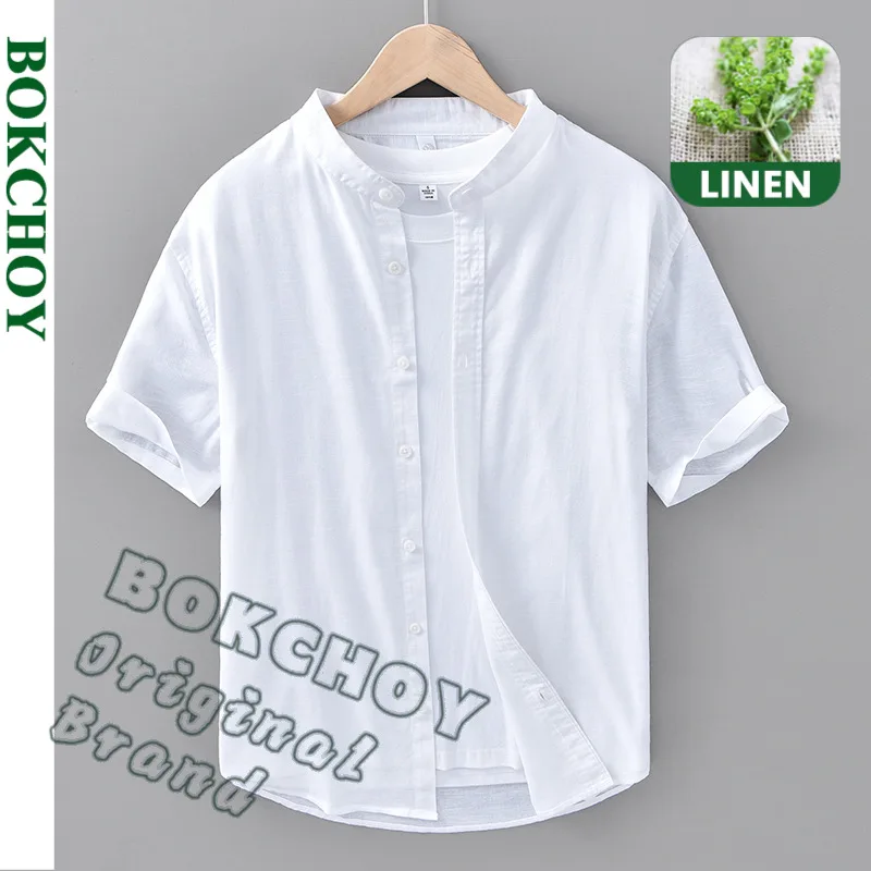 

2025 Spring Summer New Breathable Thin Cotton Linen Short Sleeve Shirts for Men Clothing Simple Turn-down Collar Shirts DC207