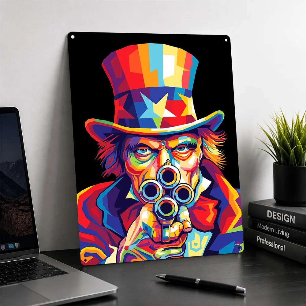 Uncle Sam With a Gun Poster Retro 3D Printed Metal Signs Customized Wall Hanging Gift for Luxury Decoration Home Decor Items