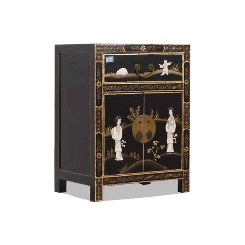 Luxury bedside table bedside table gold hand-painted design elm hotel bedroom