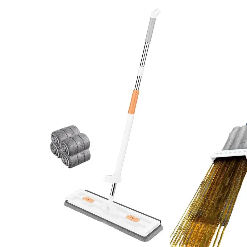 Flat Squeeze Mop With Spin Bucket Hand Free Rotation Floor Cleaning Microfiber Mop Pads Wet Or Dry Usage On Hardwood Laminate