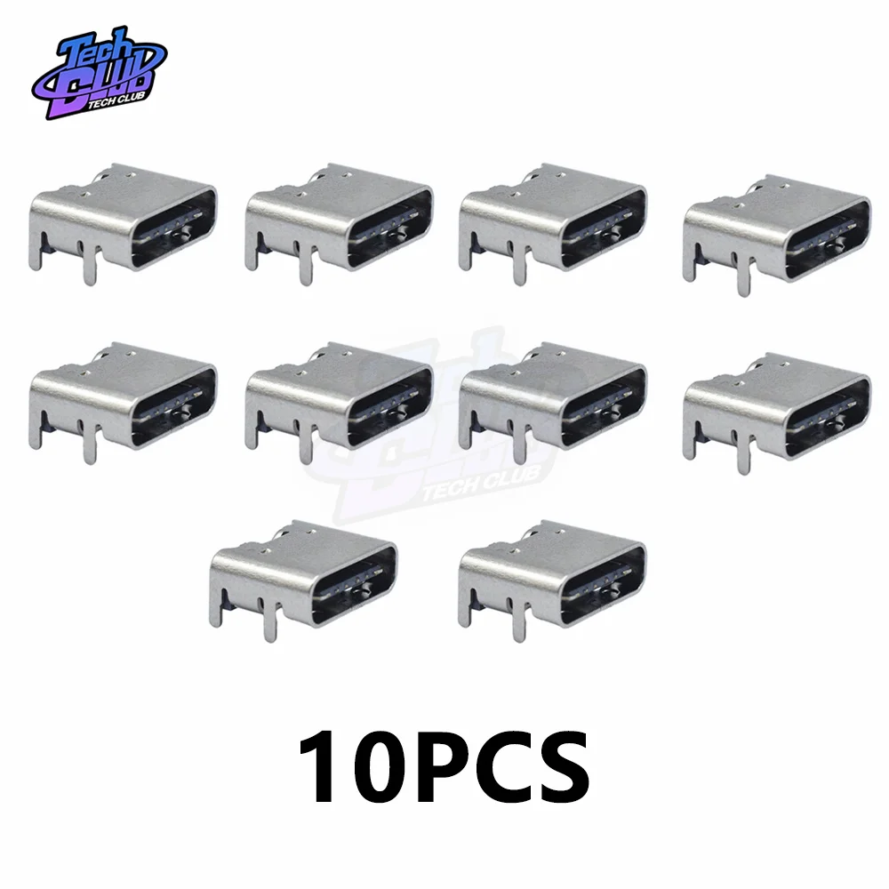 10PCS  6 Pin Smt Socket Connector Micro USB Type C 3.1 Female Placement Smd Dip For PCB Design Diy High Current Charging
