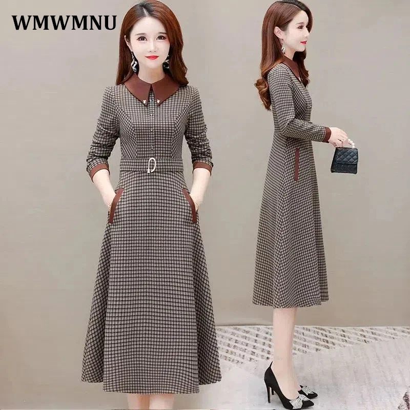 

Office Lady Vintage Oversize 80kg Plaid Dress Women Casual Slim Long Sleeve Dresses Spring Autumn Elegant Midi Vestidos De Mujer
