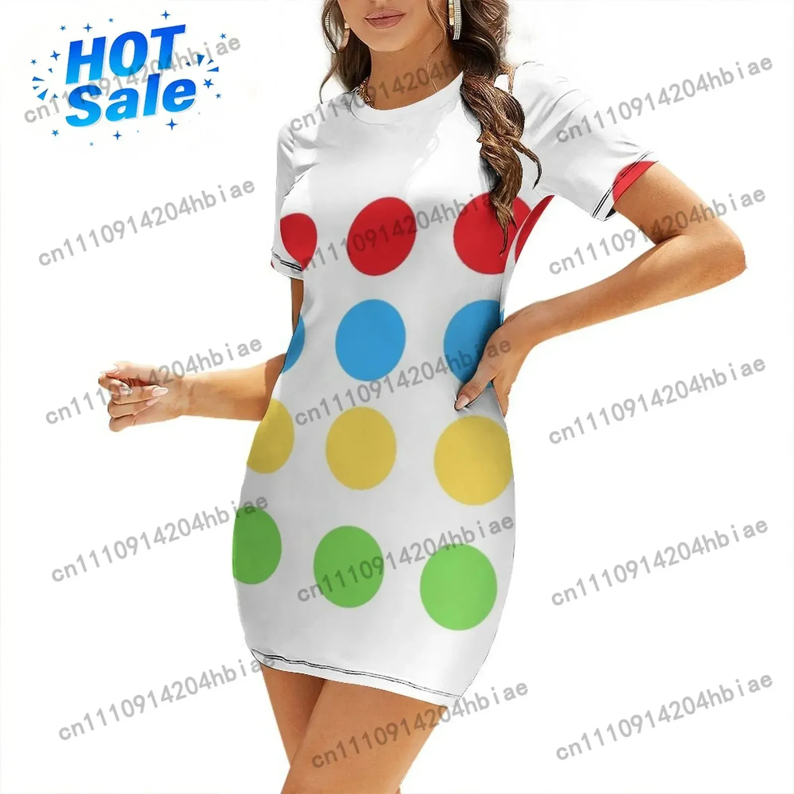 Twister Game Halloween Costume Short Sleeved Dress Women's summer suit prom clothes Casual dresses Dress