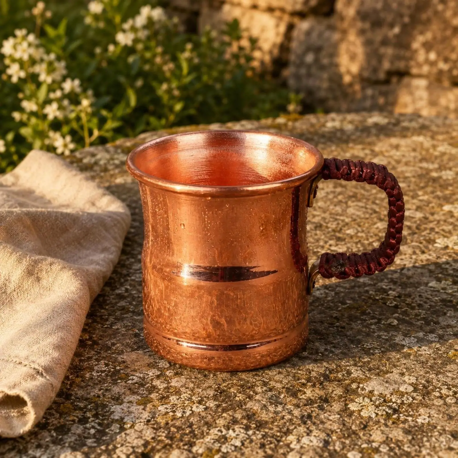 Pure Copper Mug Handcrafted Reddish Finish Flared Rim Cylinder Shape for Everyday Drinking and Tabletop Service Home Bar