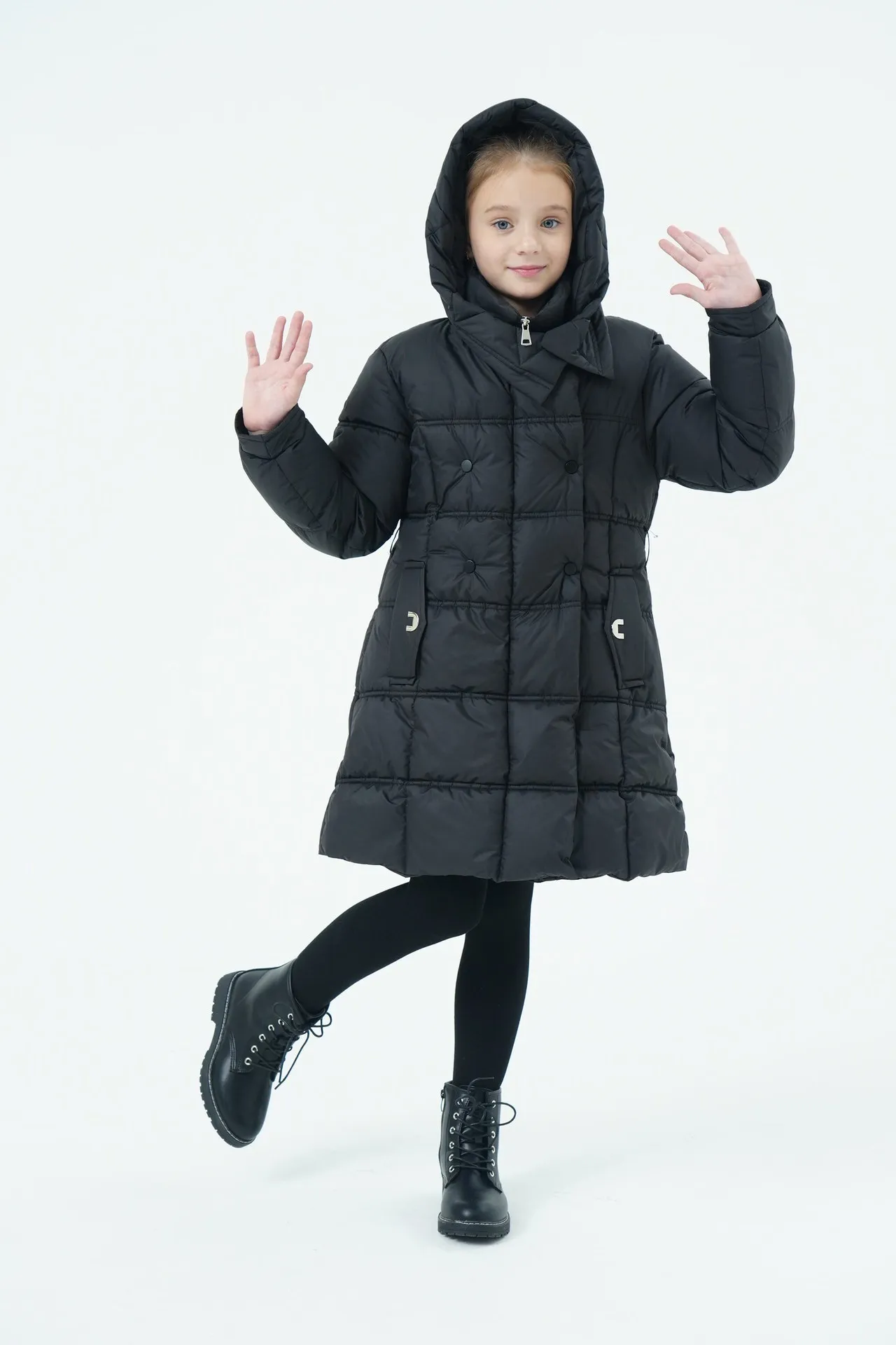 Mädchen Winter Langer Puffermantel mit Kapuze Doppelreihige Dicke Warme Gefütterte Jacke Junior Kinder Winddichte Schule Oberbekleidung 6-14 Jahre – Detail 12