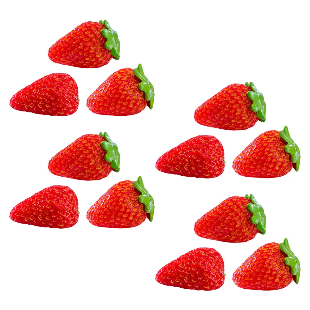 

12pcs Artificial Strawberry Decor Red Resin for Home Birthday Party Photo Props Lifelike Fruits No Fading