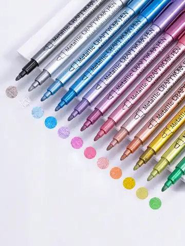12pcs/Set Metallic Marker Pens, Glitter Colored Metallic Marker Pens For Drawing, Coloring And Calligraphy Back To School