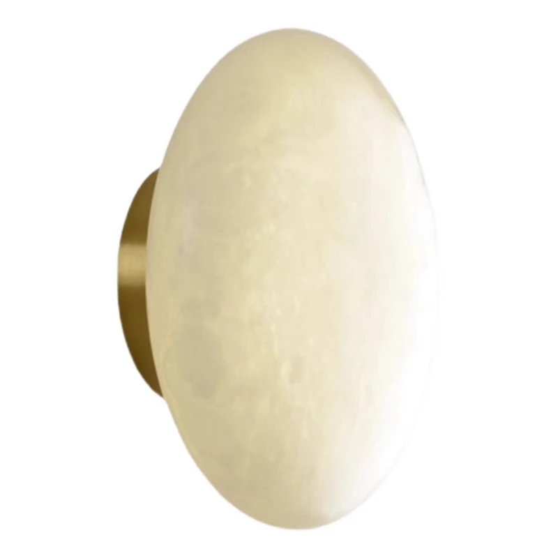 

Spanish Natural Marble Round Wall Lamp Living Room Background Bedroom Bedside Corridor Stairwell All Copper Wall Light Lustre