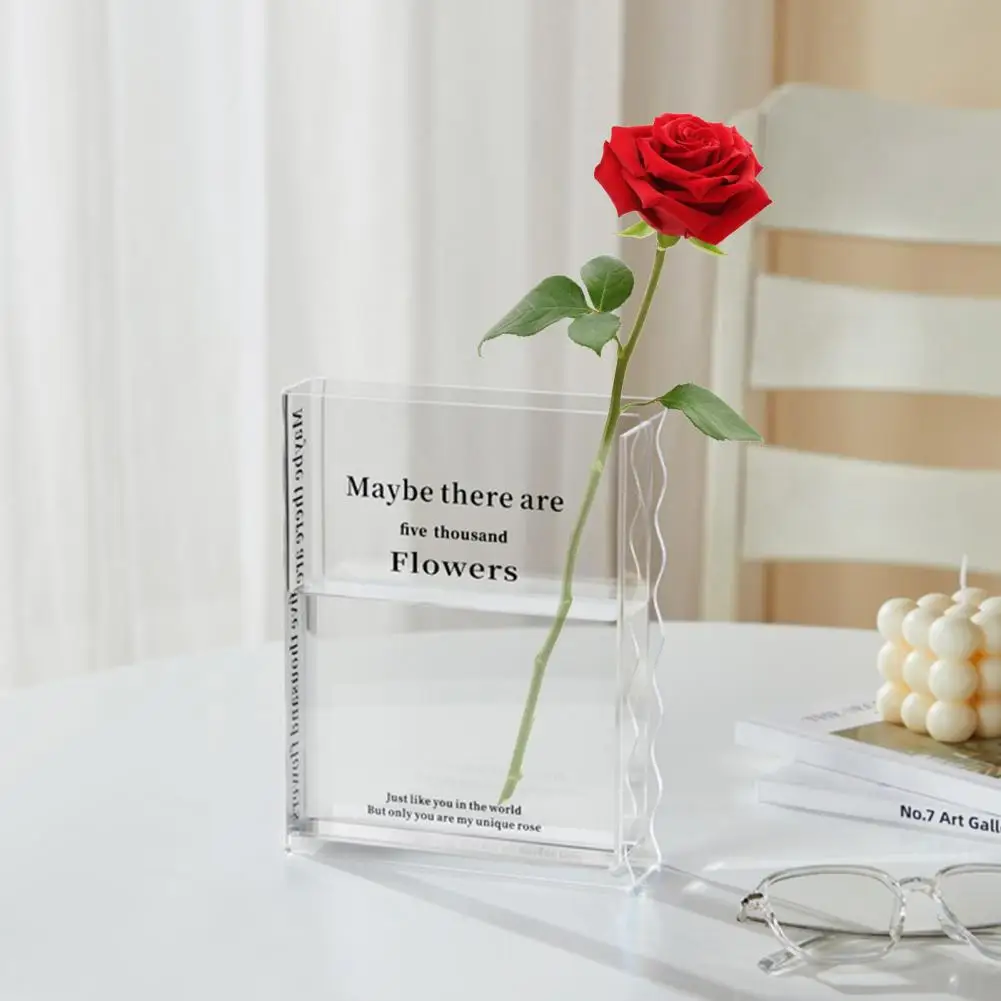 Acrylic Vase Book Vase for Flowers Home Library Decoration Unique Gift for Book Lovers Modern Room Decor Essential Book Shape