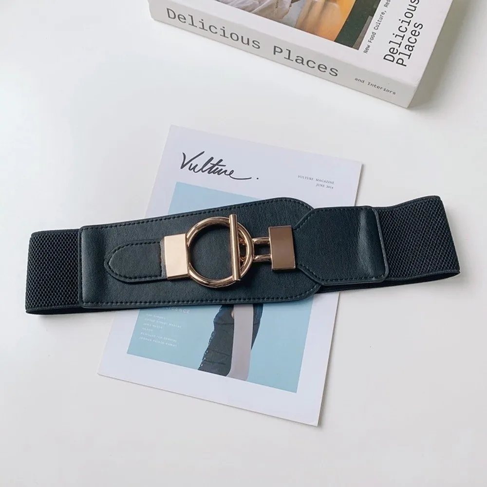 Retro All-in-one Elastic Waist Belt PU Leather Waist Wrap Waistband No-punch Sweater Belt Wide Belts Suit Coat