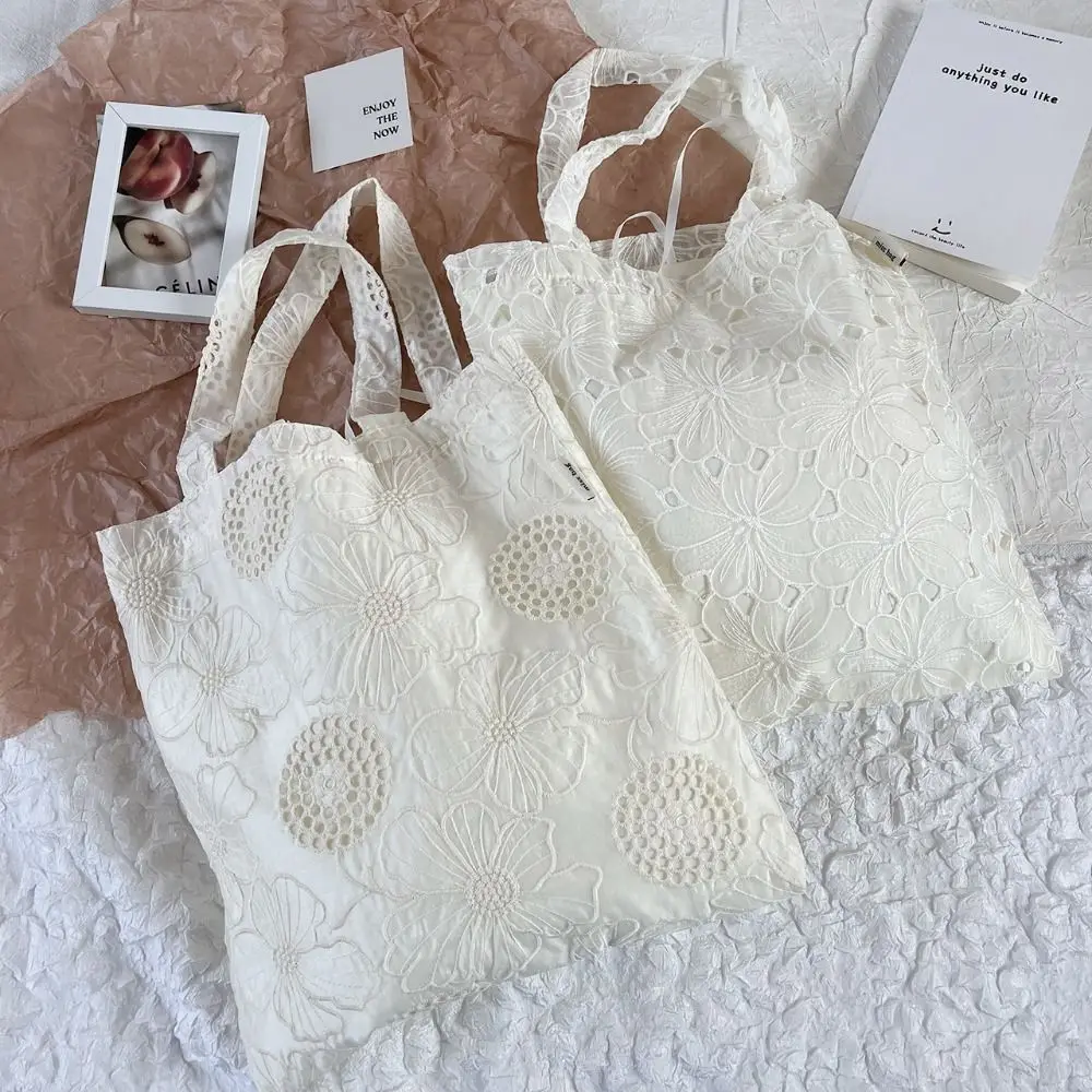 

Hollow Out Embroidery Lace Shoulder Bag Embroidered Large Capacity Flower Tote Bag Lightweight Bohemian Women's Weave Handbag