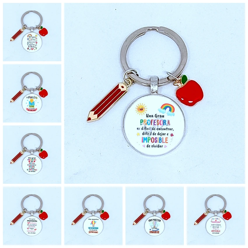 Fashion Jewelry Dome Glass Metal Keychain Teacher's Day Creative Painting Rainbow Hot Air Balloon