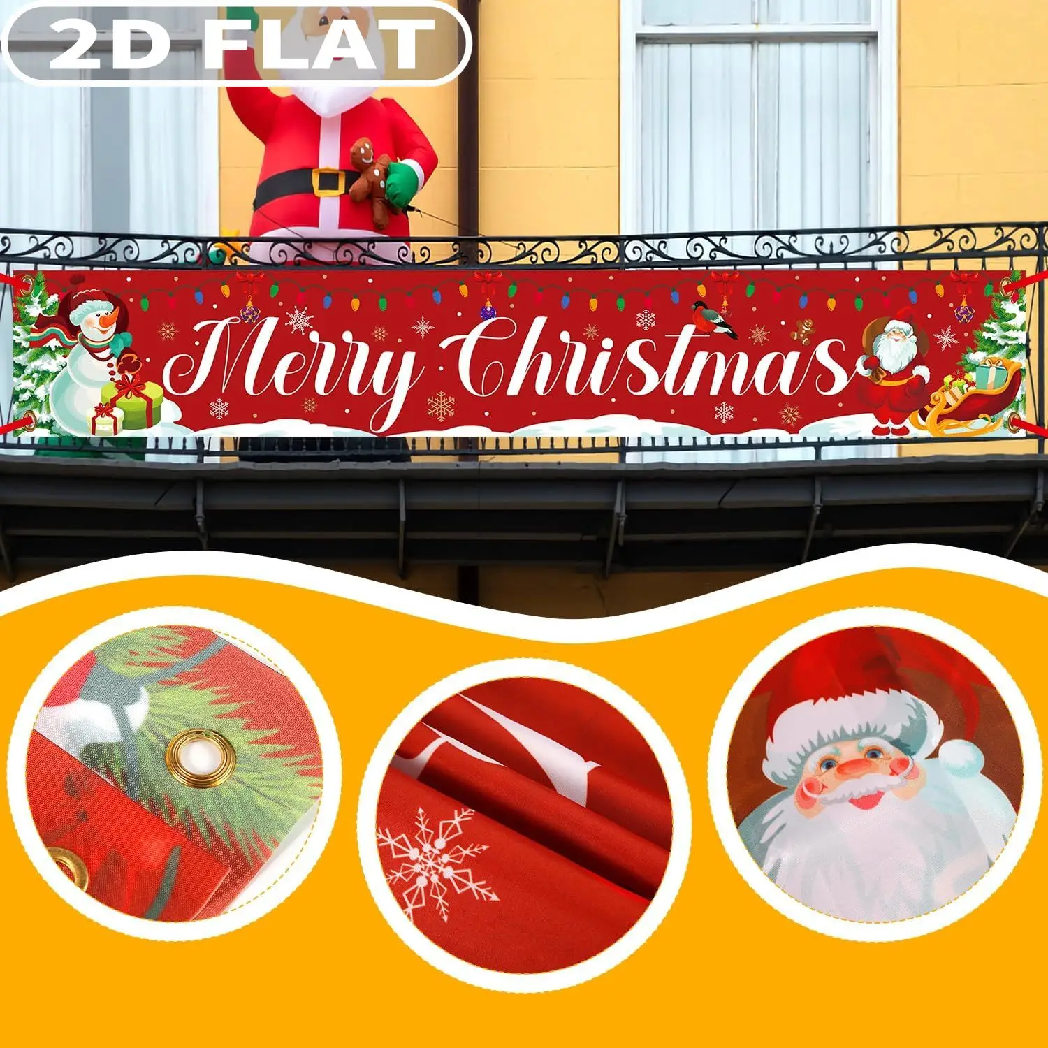 قطعة واحدة من لافتة حفلات عيد الميلاد، لافتة تشارة ساحة شجرة عيد الميلاد لعيد الميلاد من البوليستر المتين لحديقة الشرفة في ساحة الحديقة #3