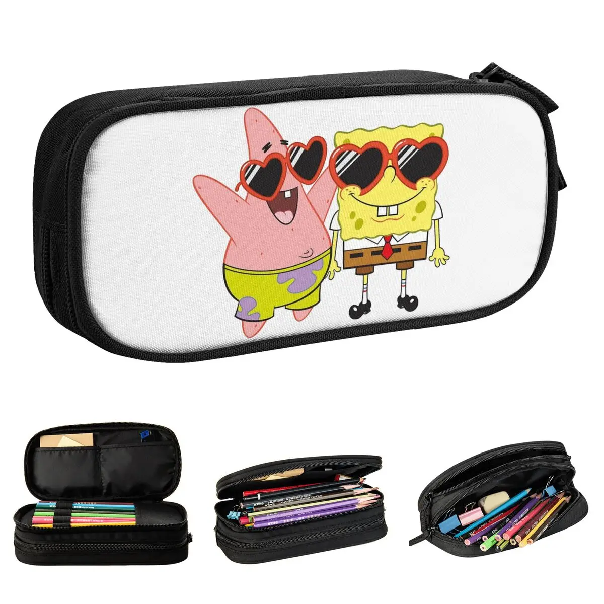 New Spongebobed & Patrick Heart Glasses Pencil Case Pencilcases Pen for Girls Boys Large Storage Bag Office Gift Stationery