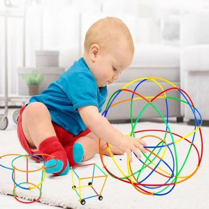 Children's fun splicing plastic straw building block toys Indoor OutdoorSets Colorful Motor Skills Engineering Educational Toy