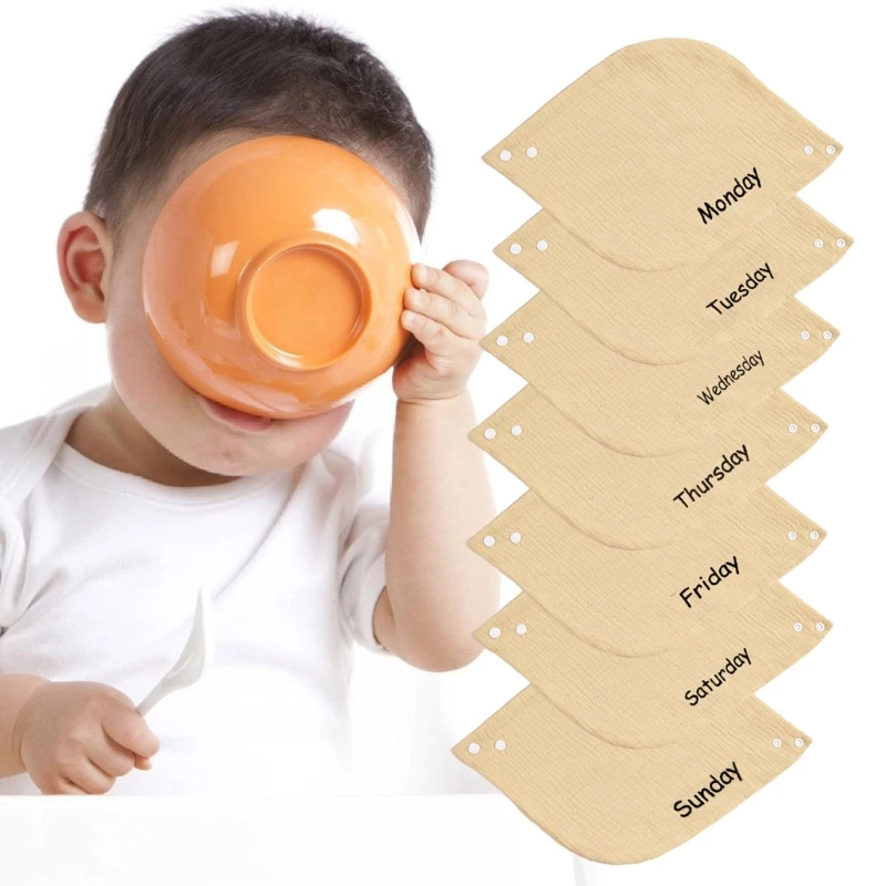 7Pcs Week Series Feeding Bib Strong Absorbent Adjustable Bib for Toddlers Drooling Apron Baby Burp Cloths Feeding Bib