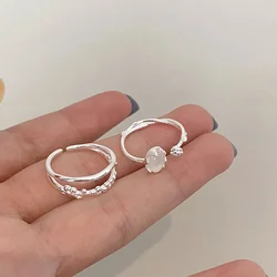 New Trendy Korea Irregular Open Finger Rings for Women Fashion Crystal Moonstone Ring Y2K Accessories Jewelry Gift Wholesale