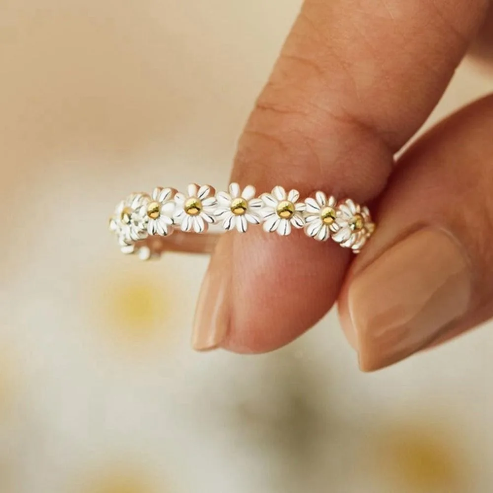 حلقة دوارة ديزي الماس الكامل للنساء ، مكافحة الإجهاد زهرة فيدجيت الدوار ، مجوهرات إصبع خمر ، حساسة