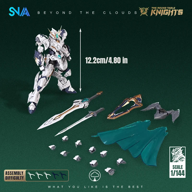 SNAA|1/144 Scale Round Table Knights Tristan Mecha Model Kit – Articulated Action Figure with Titan Greatsword, Aegis Shield
