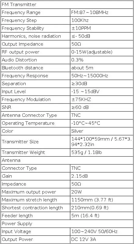 Nobsound 0-15W Adjustable UKW-Sender FM Transmitter Radio Station Bluetooth U-disk PC IN