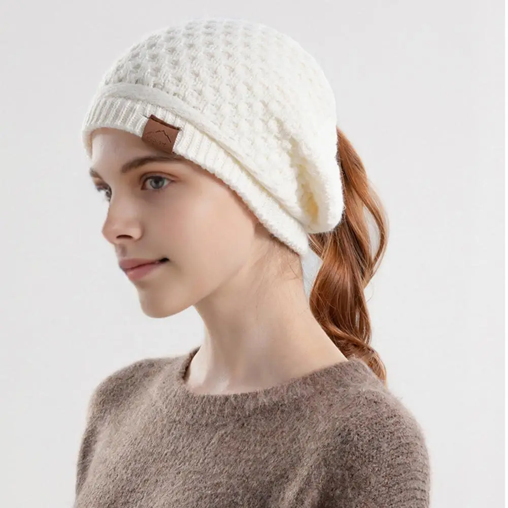 Winter Knit Hat with Ponytail Opening Cozy Knitted Women's Ponytail Beanie for Outdoor Activities Warm Ear for Camping