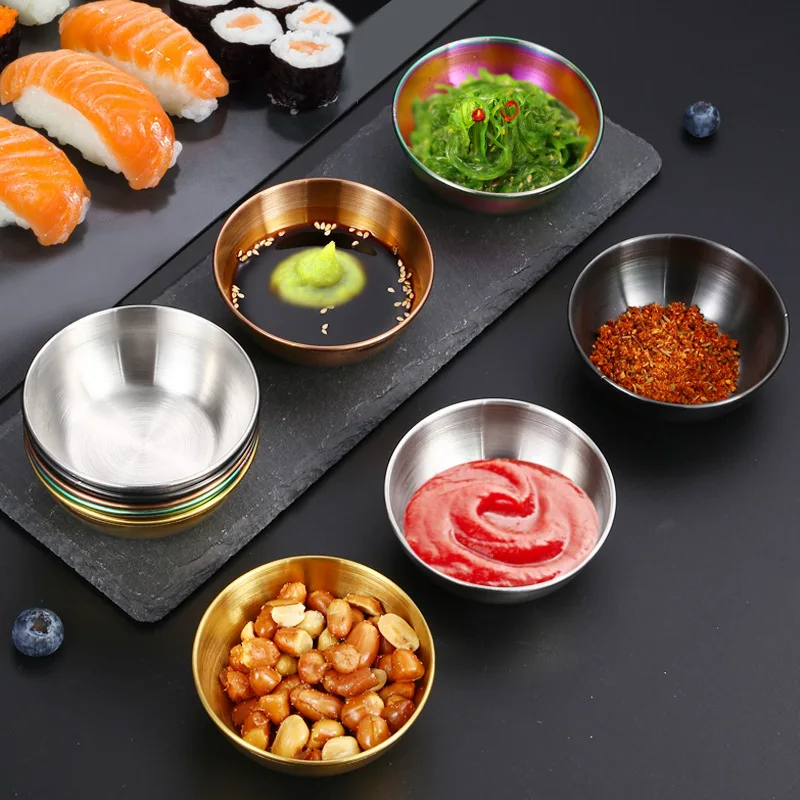 Stainless Steel Round Seasoning Sauce Dish Appetizer Serving Tray Vinegar Spice Plates Ketchup Dipping Bowl Kitchen Supplies