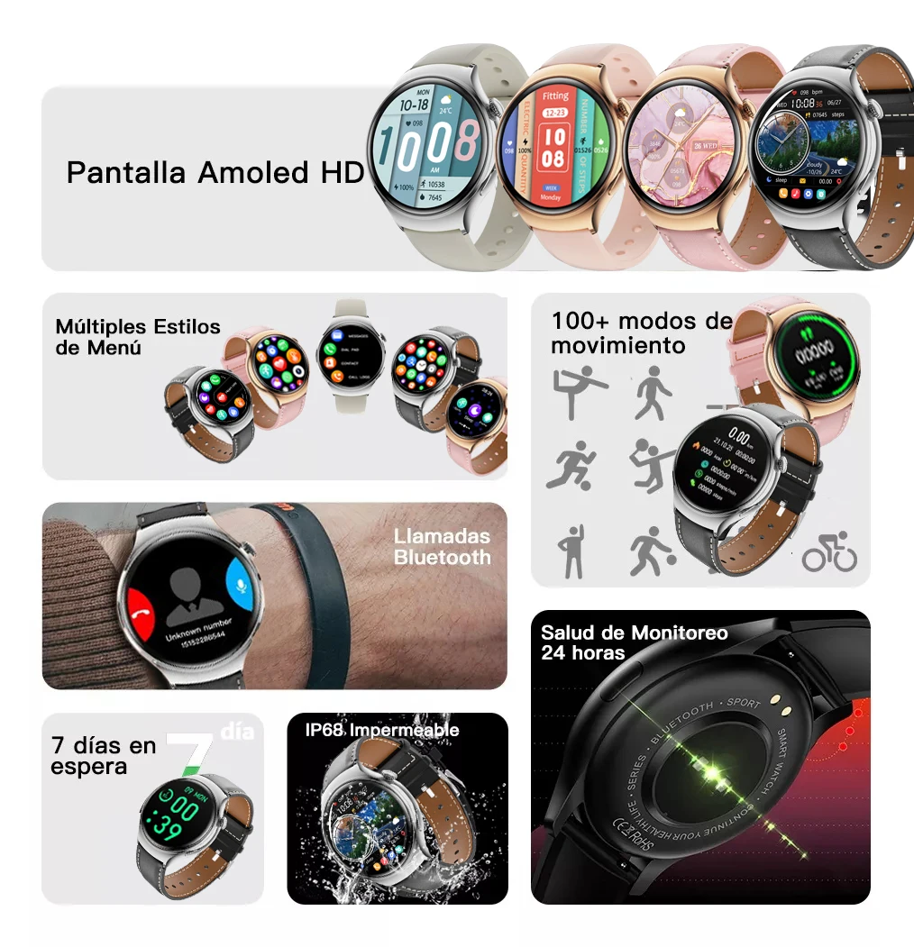 Smartwatch com GPS Track para Mulheres, Tela HD, Frequência Cardíaca, NFC, Chamada Bluetooth, Açúcar no Sangue, Impermeável, Huawei, IOS, Novo, 2022