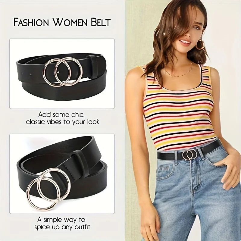 3pcs Vintage-Inspired Alphabets Buckle Belts - Stylish Classic Solid Color PU Leather Belt with Hollow Details for Women - Perfe