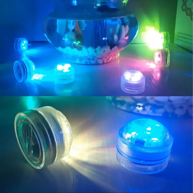 أضواء غاطسة صغيرة، جهاز تحكم عن بعد 3LED أضواء الشاي تعمل بالبطارية مقاوم للماء تحت الماء زهرية بركة بركة نافورة التخييم