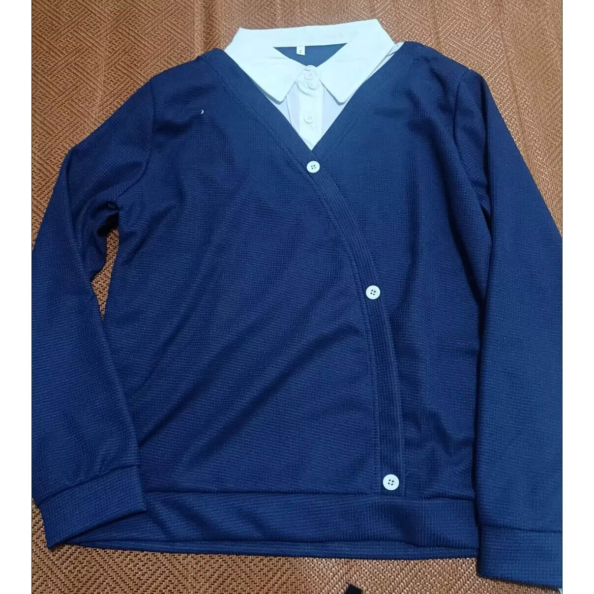 

Korean Women Splicing Together Shirt Top 2025 Lady Flip Collar Fake Two Items Sweatershirt Autumn Female Long Sleeves Sweatshirt