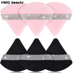 3Pcs Diamond Triangle Powder Puff Face Soft Makeup Tool Rhinestone Soft Smooth Sponge Velvet Makeup Sponge Cosmetics Accessories