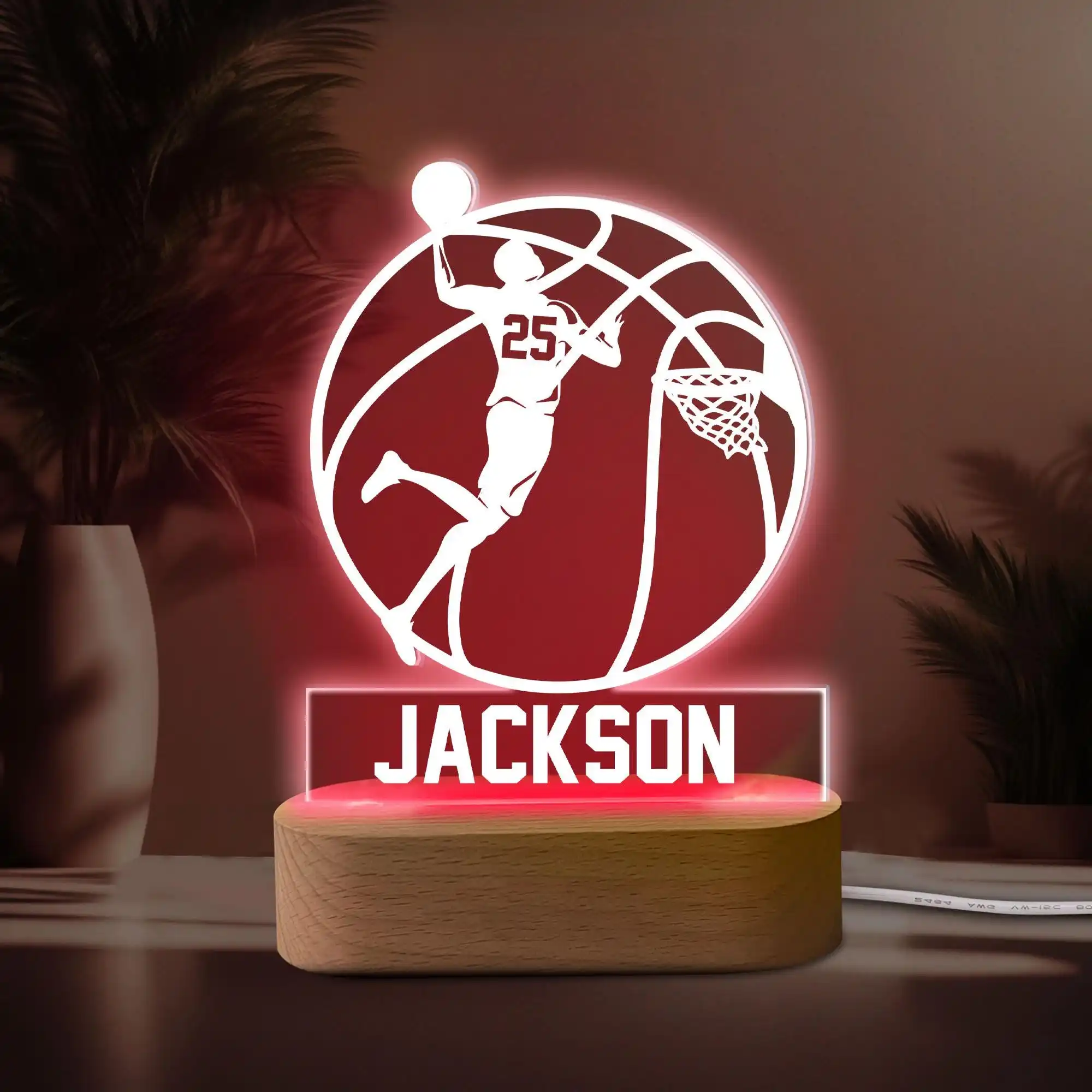 Personalized Basketball Acrylic Plaque Night Light Custom Name Jersey Number Room Decoration Sports Gift For Kids Coach Fan Gift