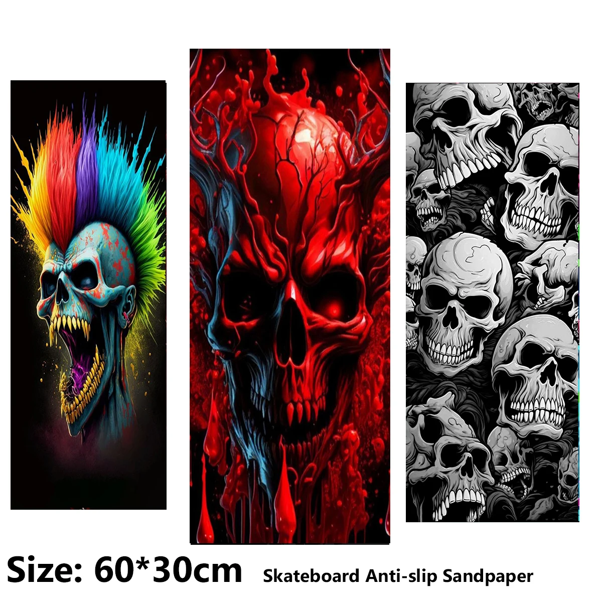 

Rainbow Hairstyle With Grinning Skull Pattern ElecStric Scooter Anti-slip Sticker Sandpaper Skateboard Grip Tape Sheet 60*30cm