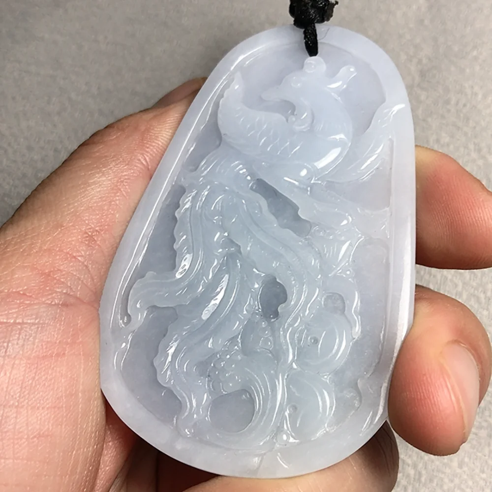 Certifed Jadeite Draon and Phoenix Necklace Pendant Natural Burma Jade Jewlery for Men Amluet Healing Protection Jewelry