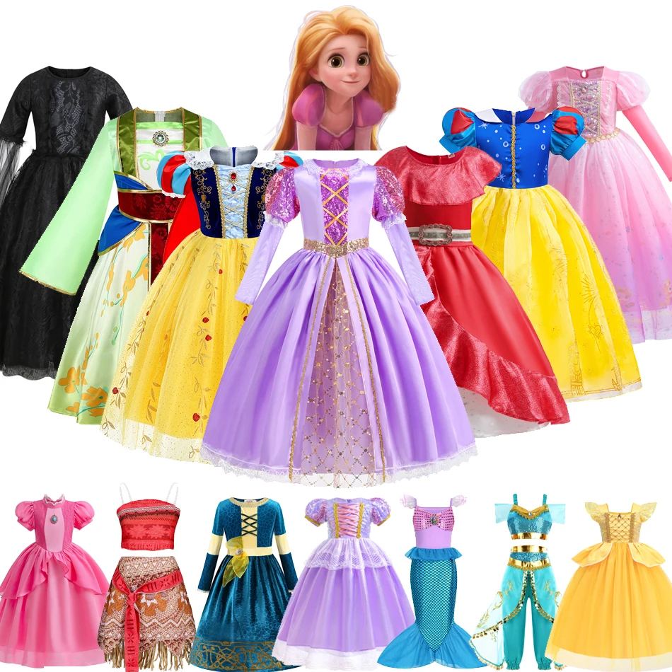 Halloween Princess Cosplay Costume Movie Dress Snow White Tinker Bell Rapunzel Elena Cosplay Maleficent Cinderella Moana Dress