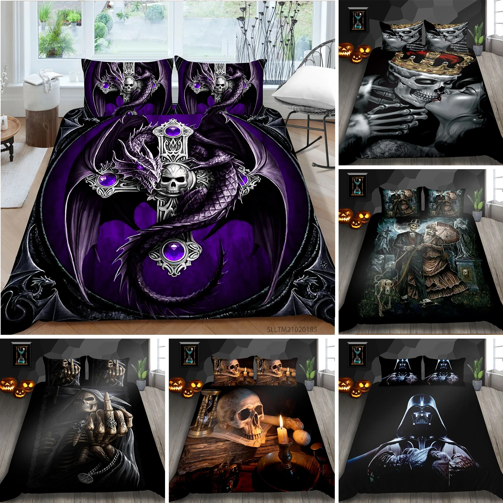 

Skeleton King Queen Duvet Cover Skull Bedding Set for Kids Teens Adults Halloween Bedroom Decor Soft Comforter Cover Pillowcases