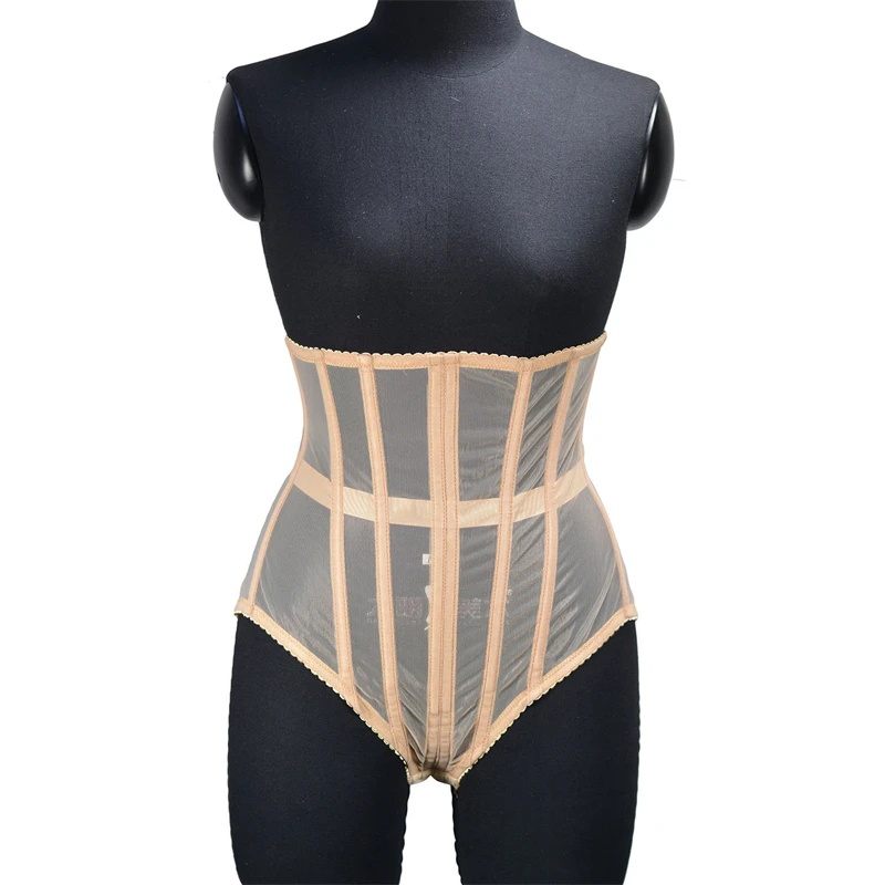 women-abdomen-corset-transparent-mesh-panties-crops-tummy-shapewear-belly-control-waist-trainer-with-steel-bones-body-shaper