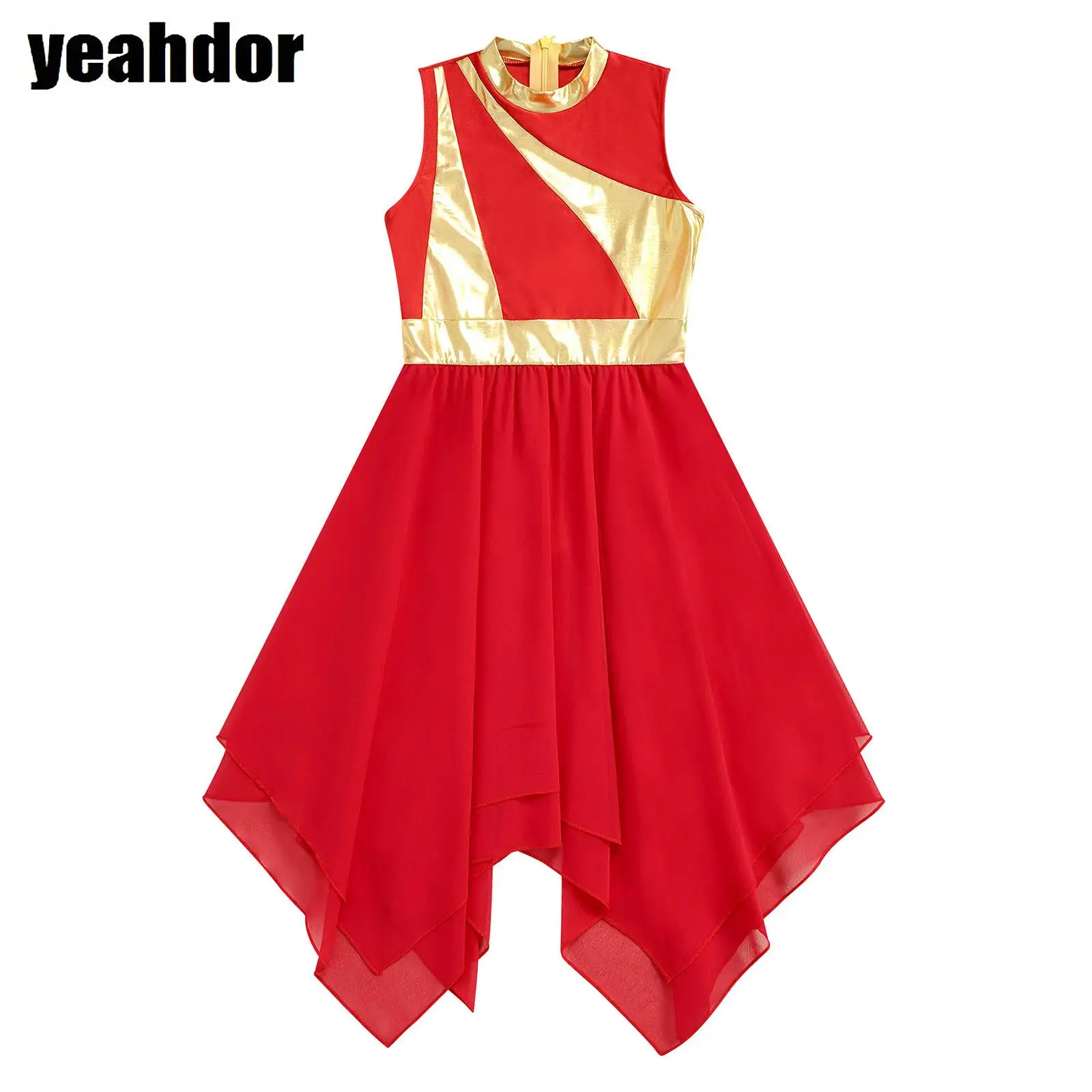 

Girls Liturgical Praise Dance Dress Worship Robe Choir Church Peformance Costume Metallic Sleeveless Irregular Modern Dance wear