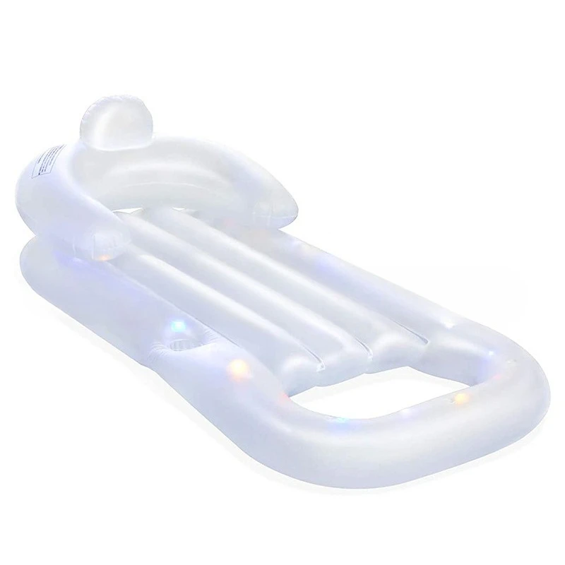 

Thickened PVC built-in LED light inflatable pool lounge chair sofa floating row with cup holder
