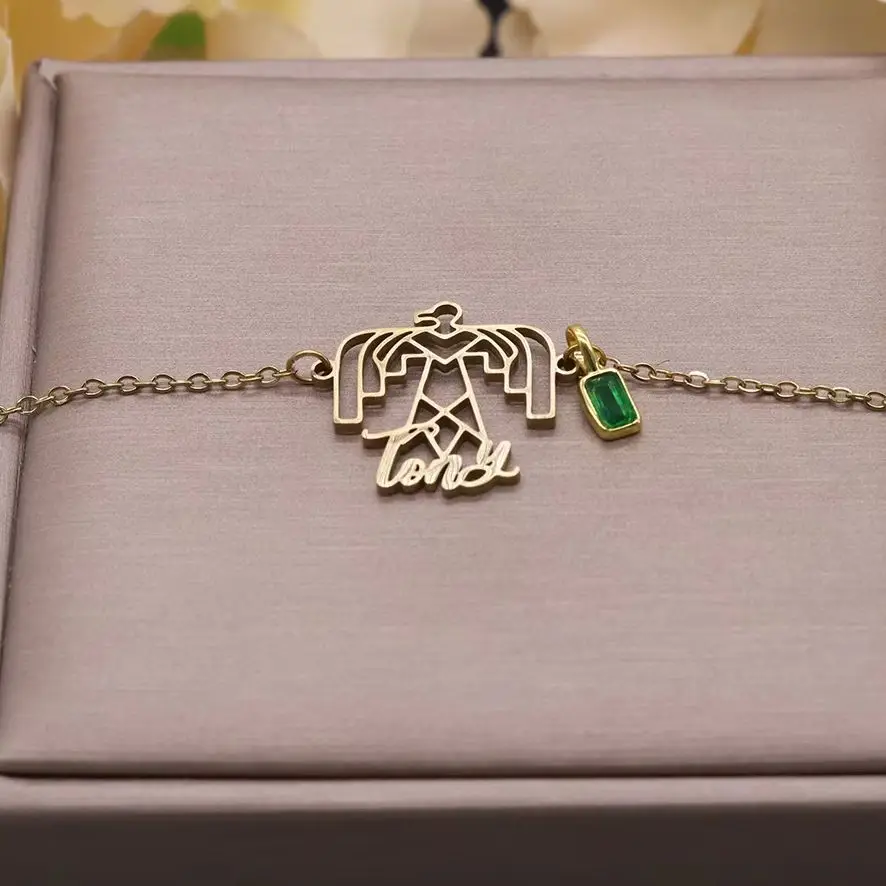 Todorova Custom Name Dapeng Bird Bracelet, Minimal Delicate Stainless Steel Chain, Powerful Totem Bird Daily Wrist Jewelry