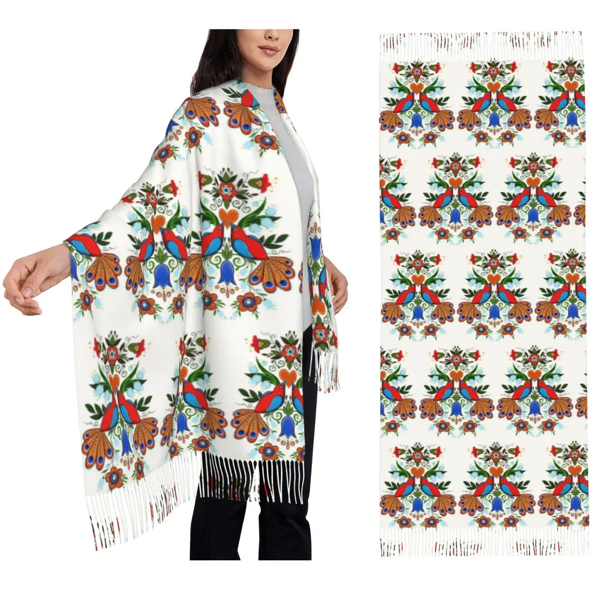 وشاح للطيور والزهور الشعبية أوشحة شرابة للنساء شالات دافئة ناعمة ويلتف شال كبير للخريف والشتاء