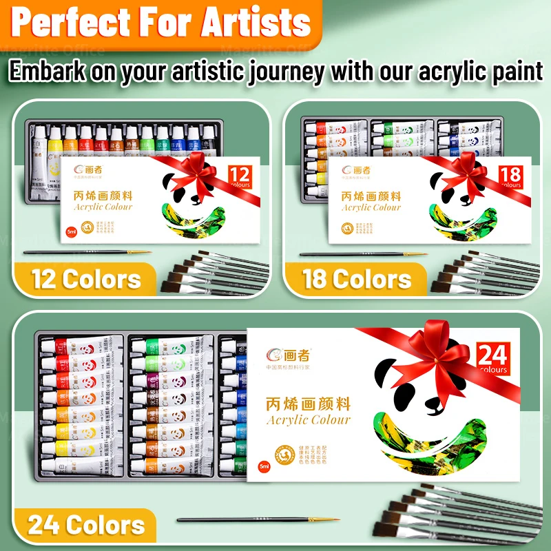 31/25/19 قطعة مجموعة طلاء الأكريليك جودة احترافية للفنانين، 24/18/12 ألوان-5 مللي/0.18 أونصة مع فرش للمبتدئين، الصخور، القماش